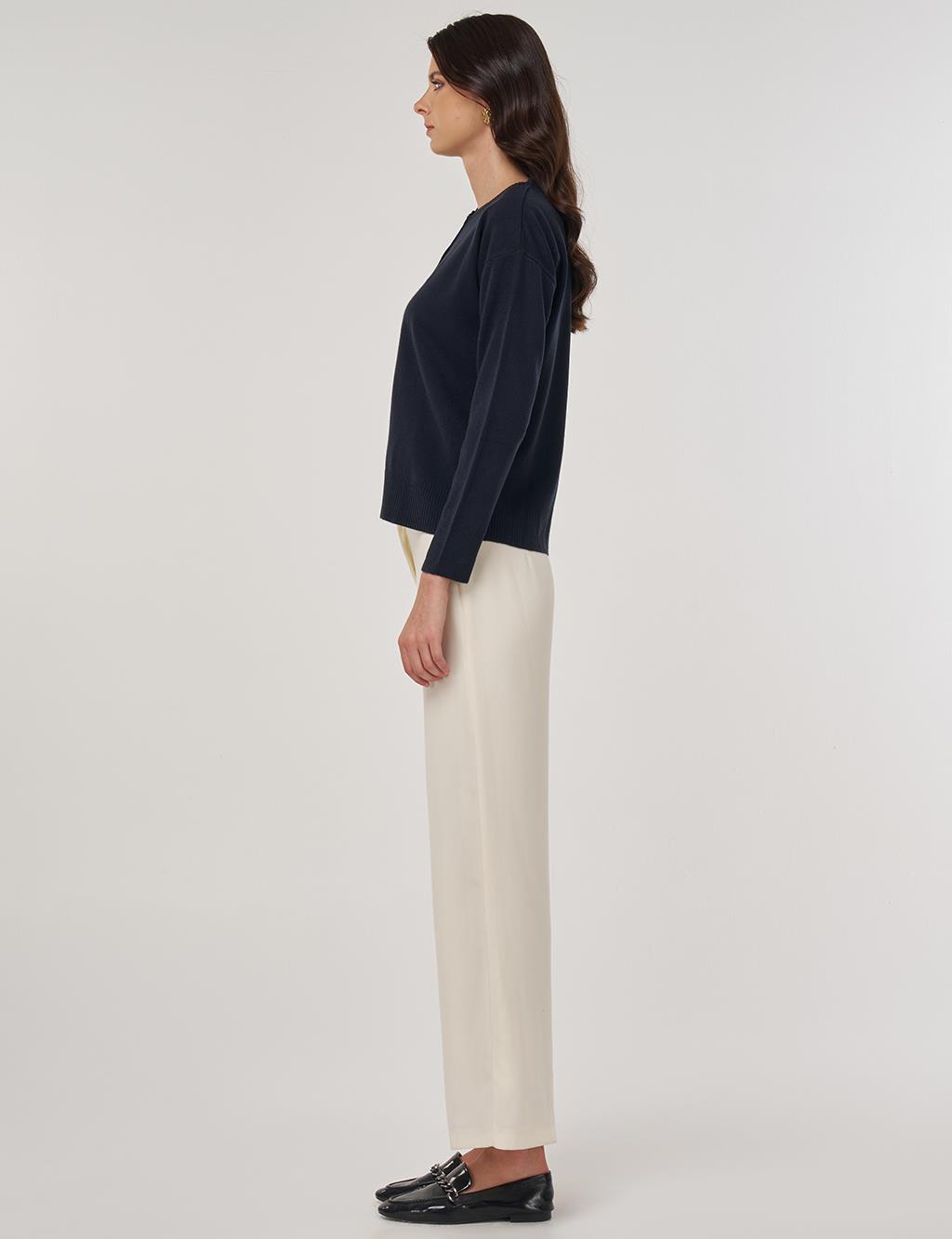 Düğme Detaylı Triko Hırka Lacivert