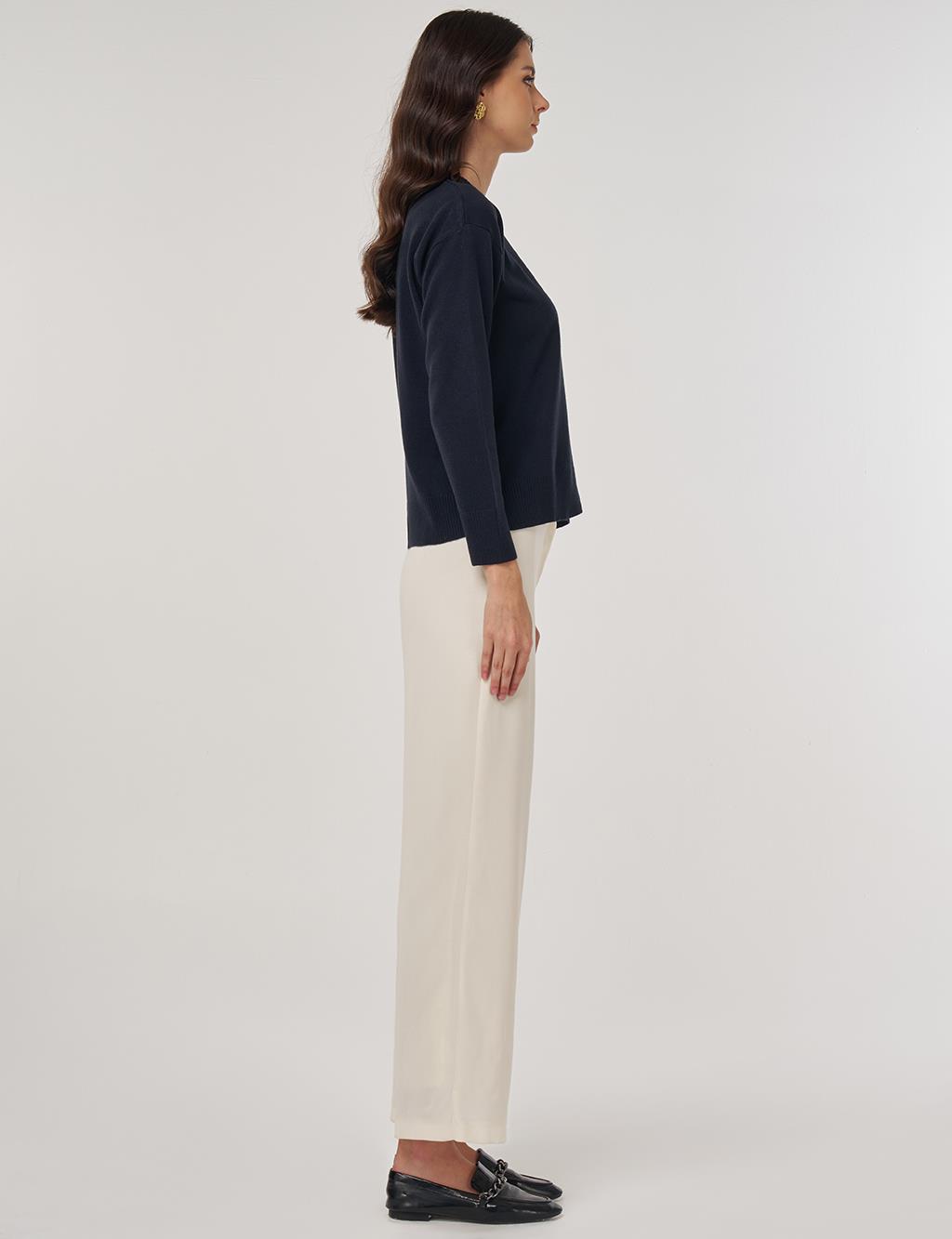 Düğme Detaylı Triko Hırka Lacivert