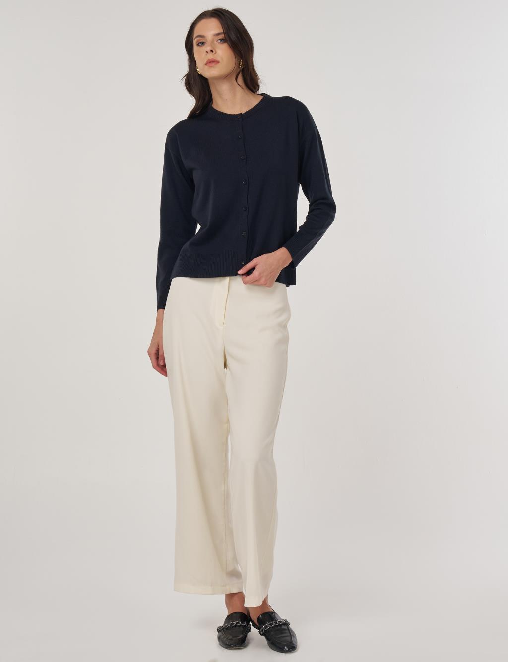 Düğme Detaylı Triko Hırka Lacivert