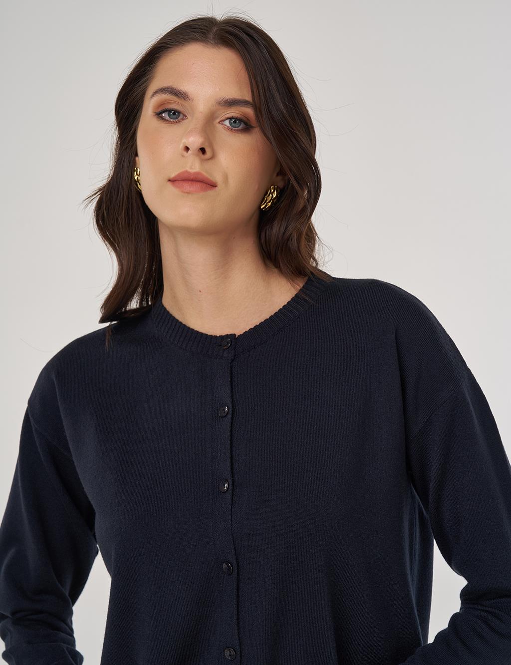 Düğme Detaylı Triko Hırka Lacivert