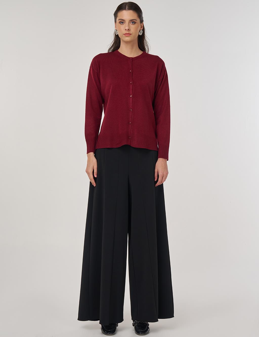 Button-Detail Knit Cardigan Burgundy