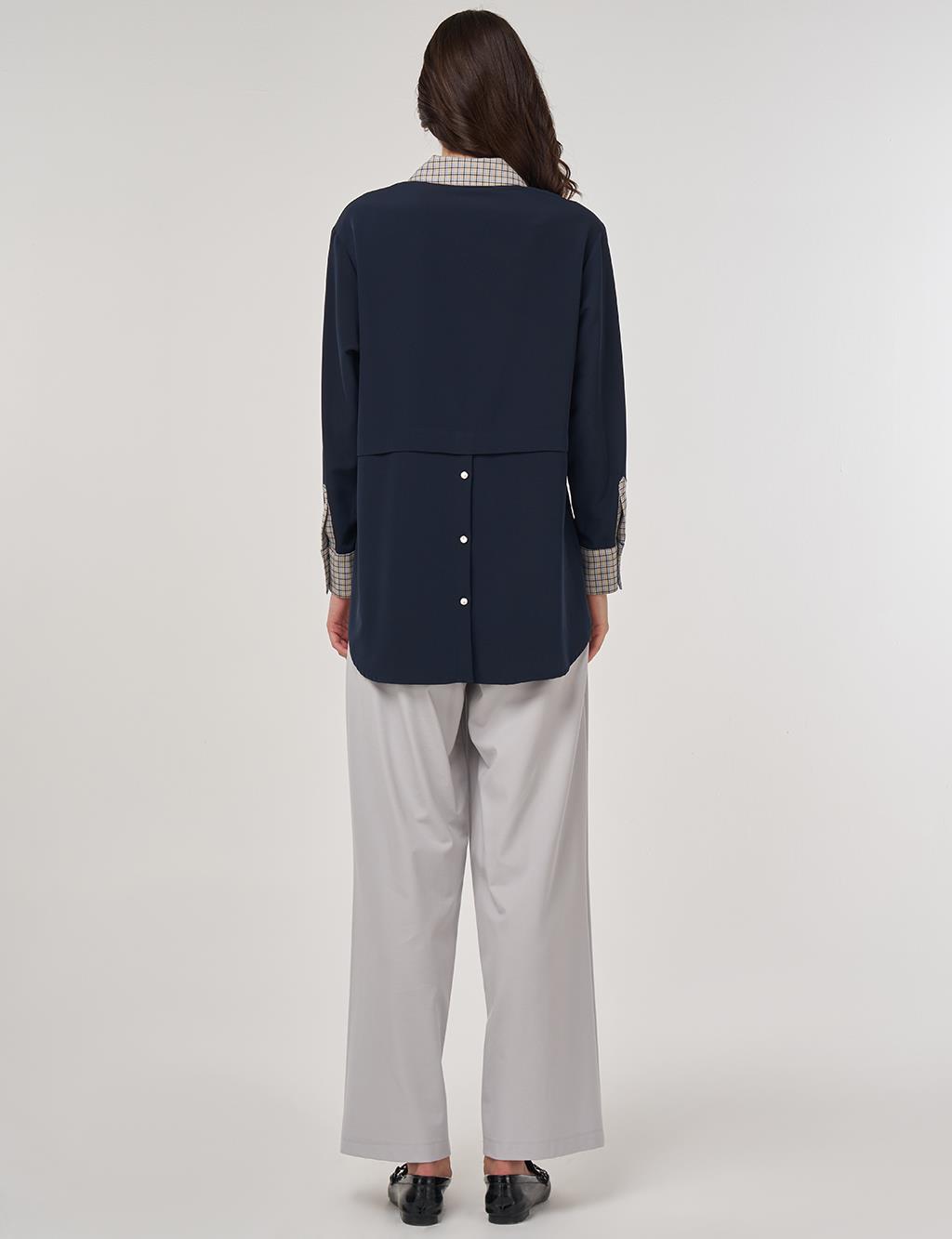 Button-Detailed Shirt Collar Tunic in Dark Navy