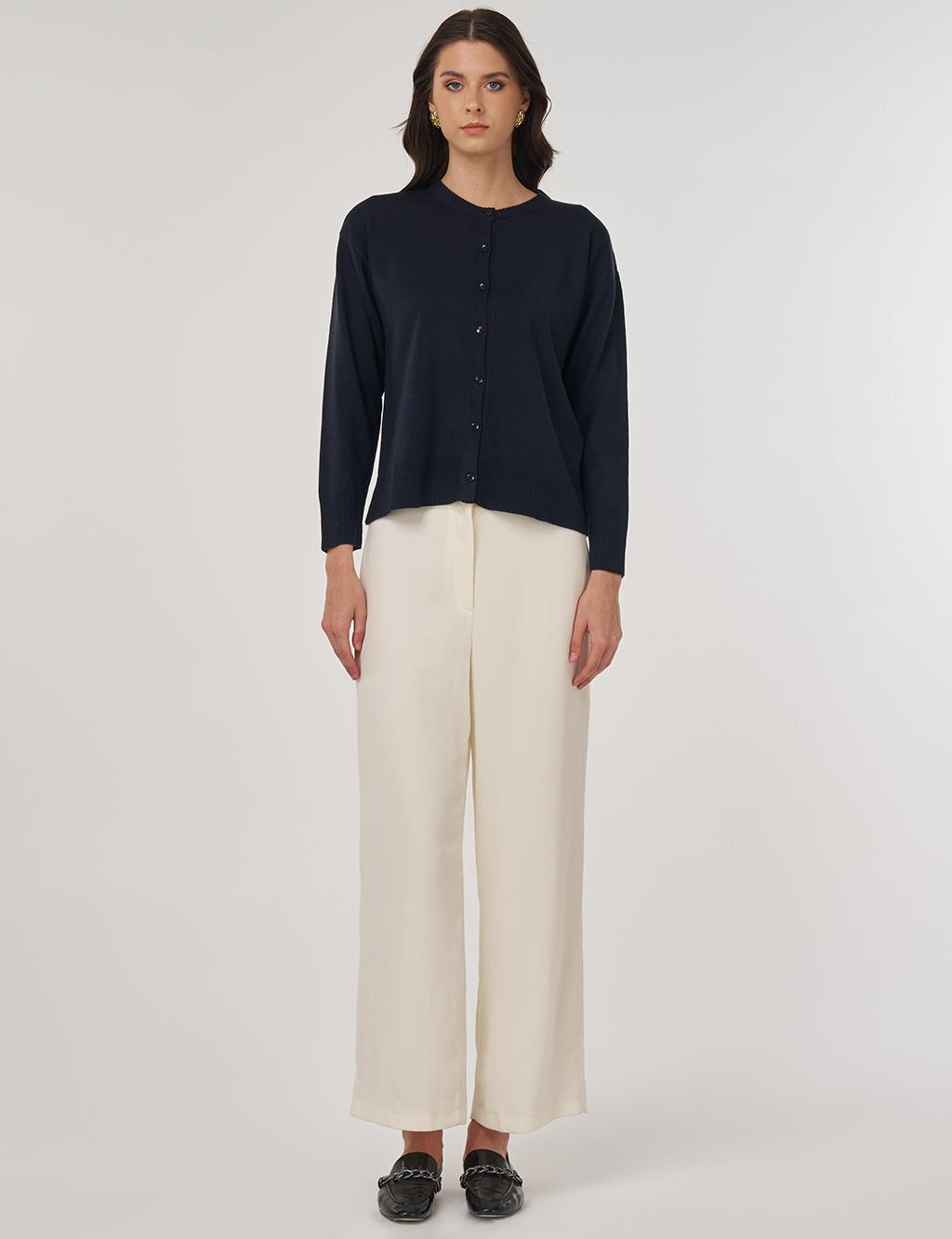 Düğme Detaylı Triko Hırka Lacivert