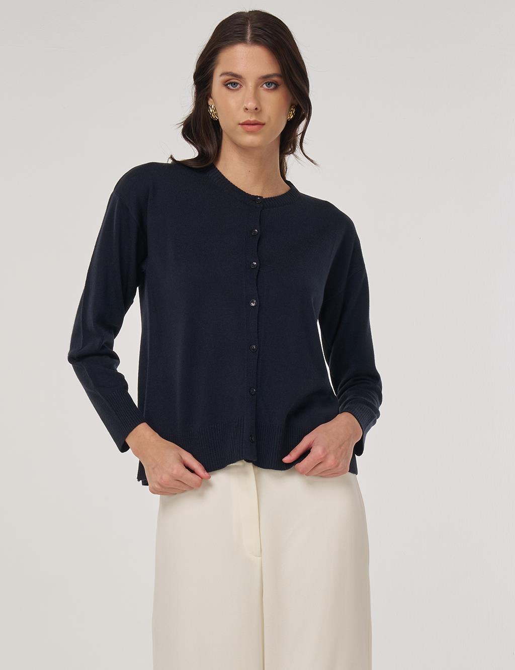 Düğme Detaylı Triko Hırka Lacivert