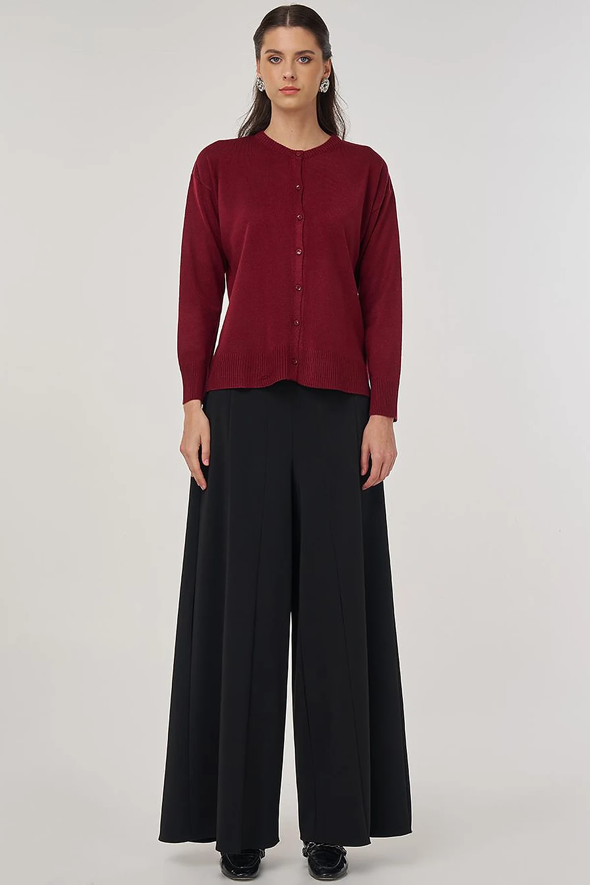 Button-Detail Knit Cardigan Burgundy