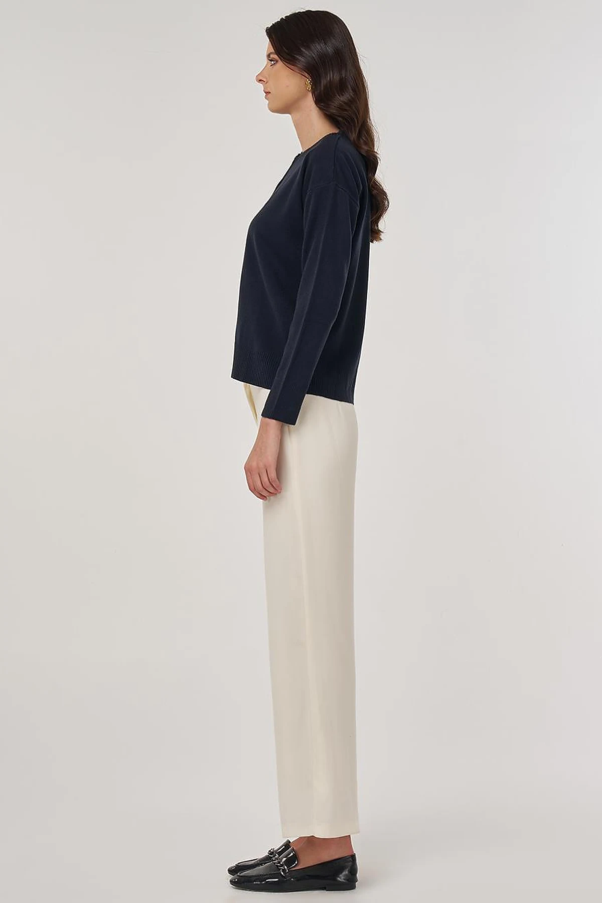 Button-Detail Knit Cardigan Navy Blue