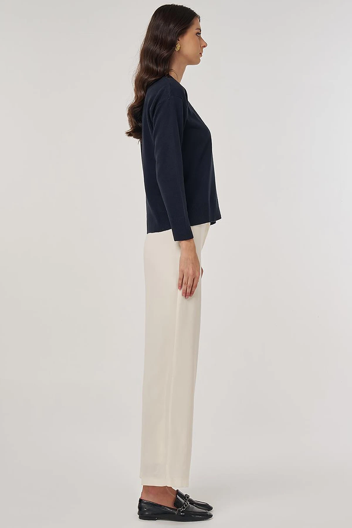 Button-Detail Knit Cardigan Navy Blue