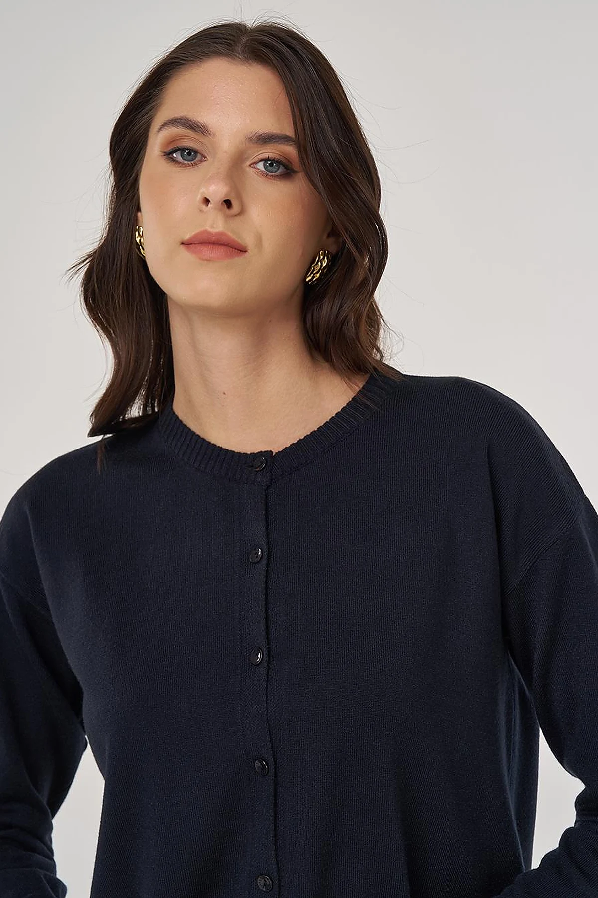 Button-Detail Knit Cardigan Navy Blue