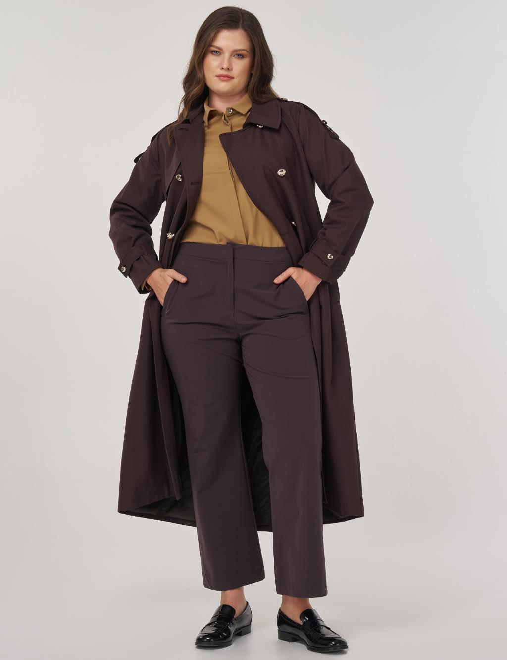 Notched Collar Trench Coat Dark Brown