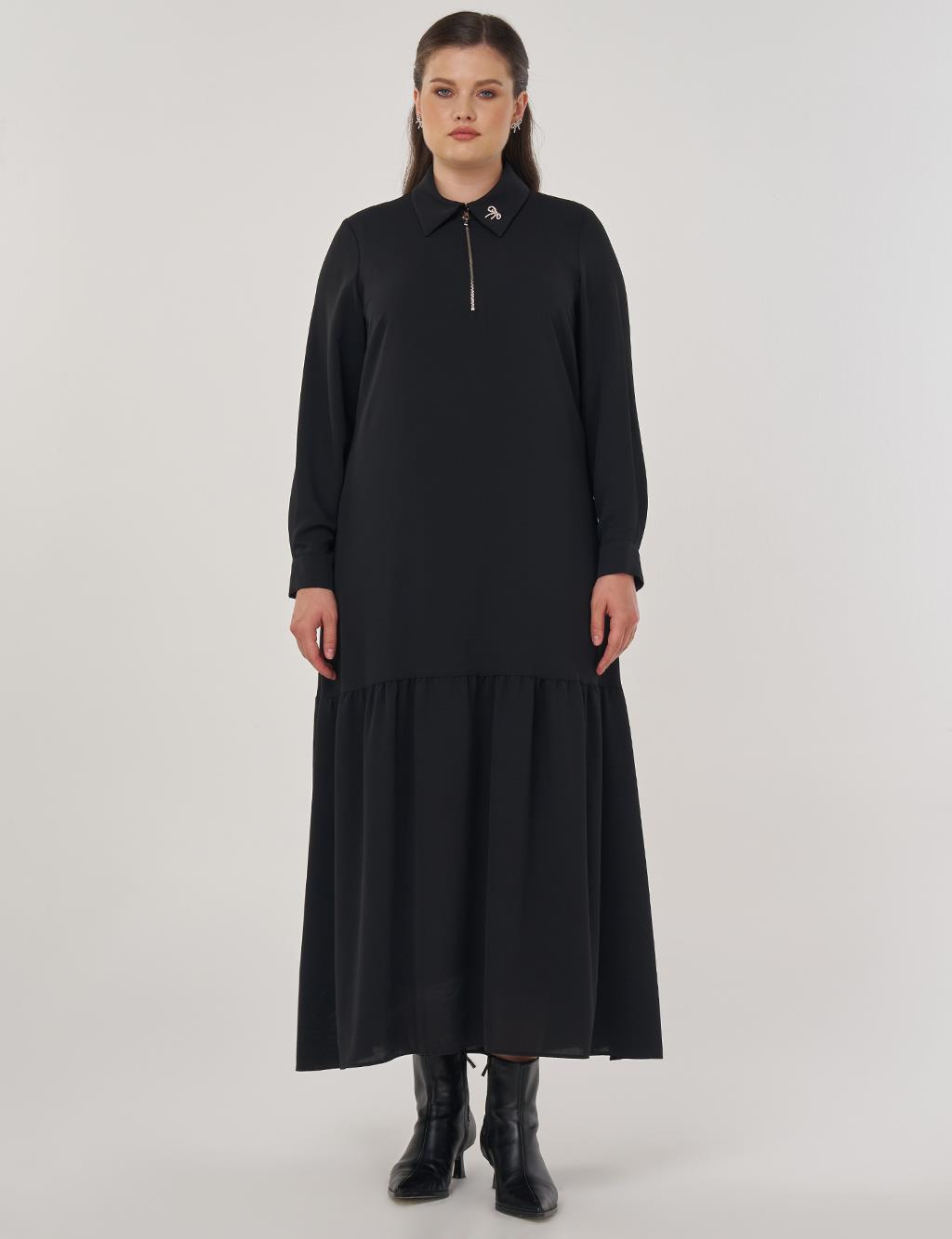 Layered Shirt Dress in Black