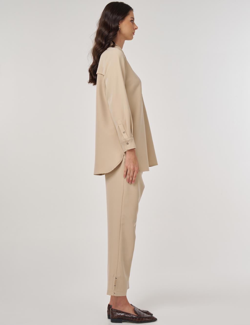 Two-Piece Suit with Metal Detail in Stone