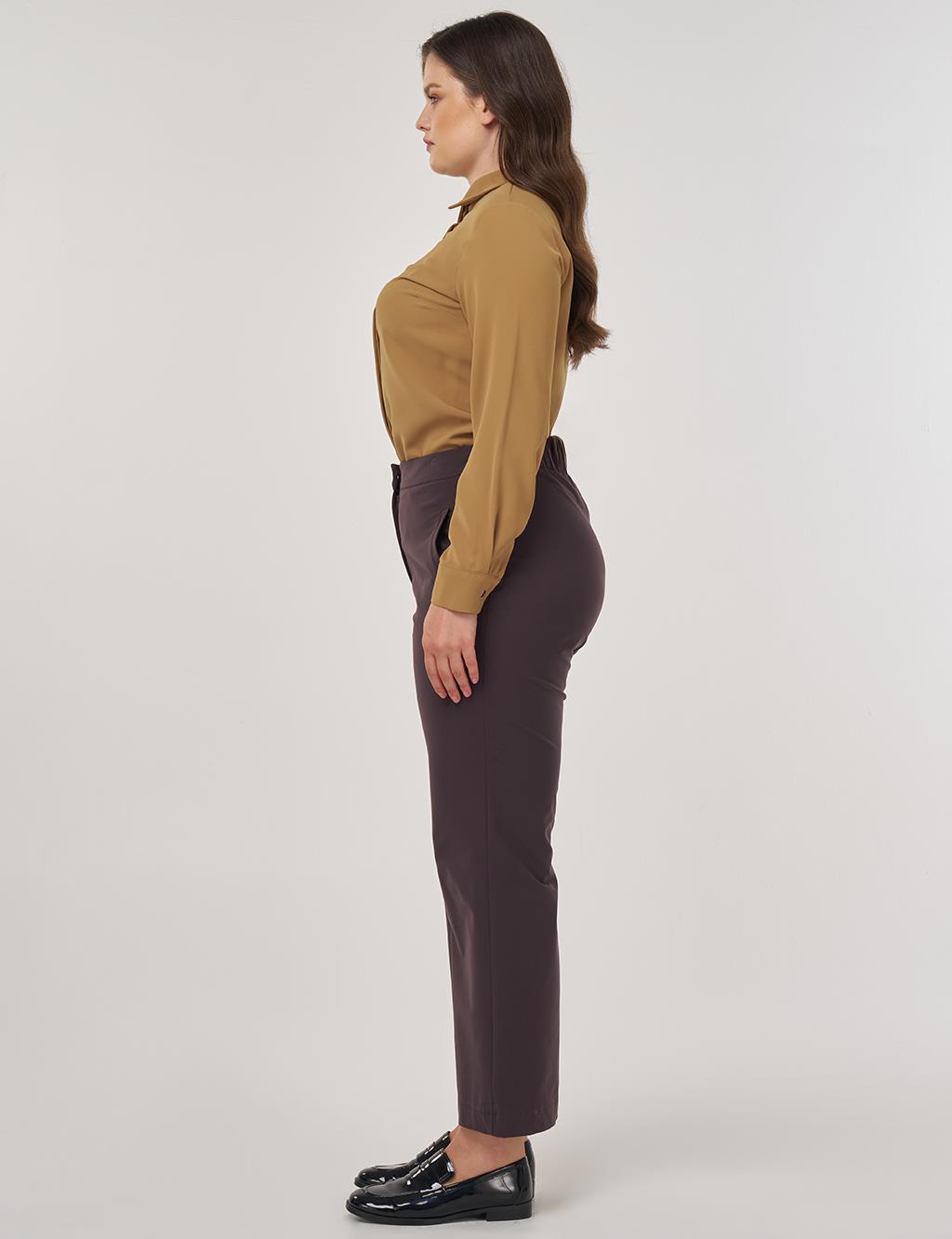 High-Waist Fabric Pants Dark Brown