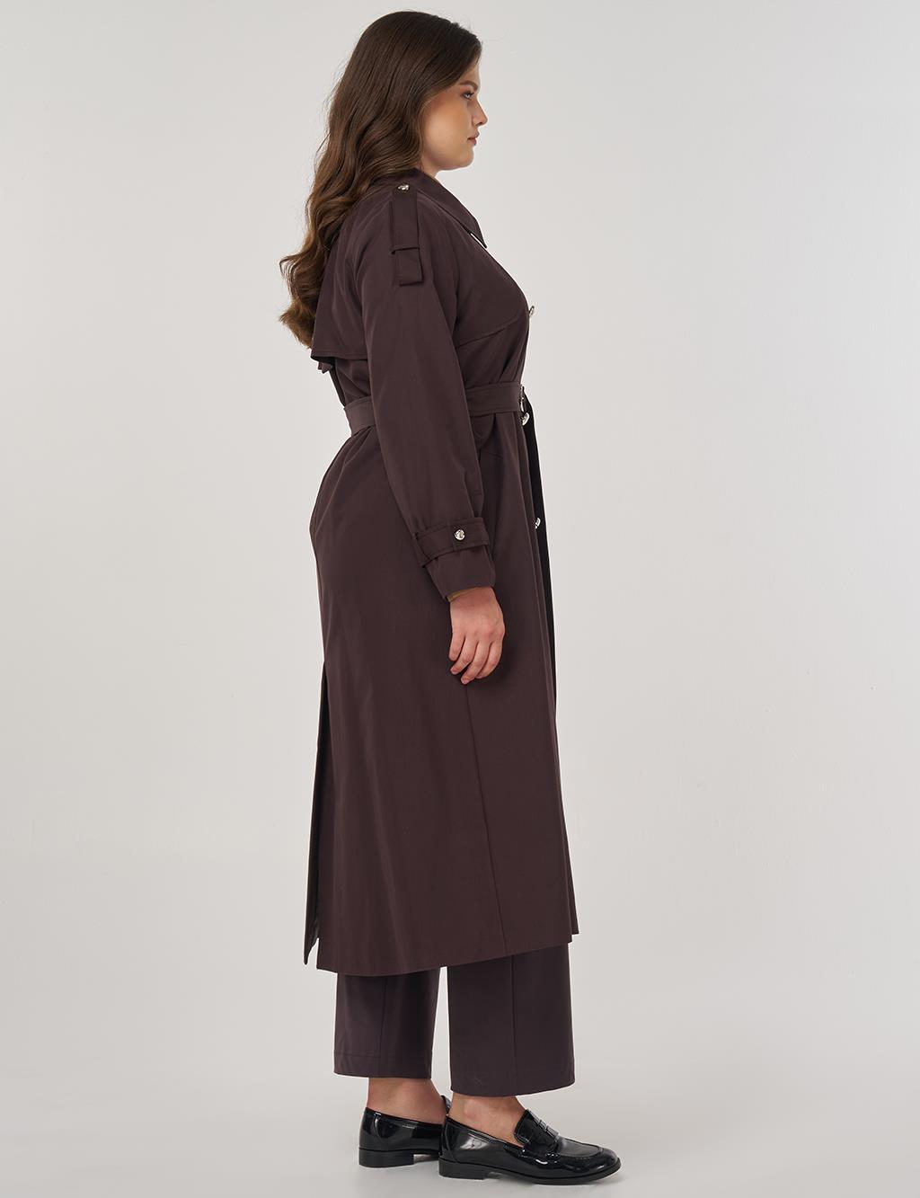 Notched Collar Trench Coat Dark Brown