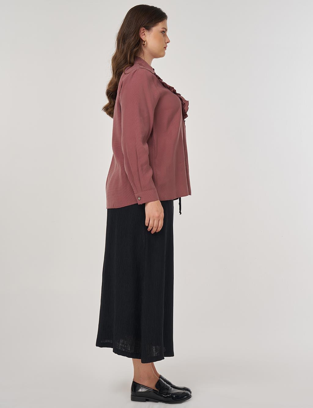Button-Detailed Shirt Collar Blouse in Dark Rose