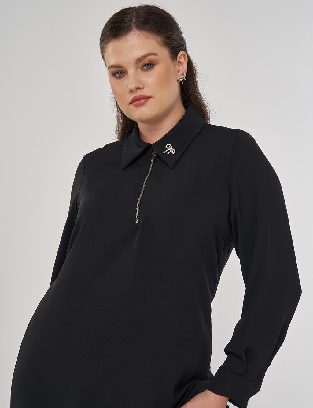 Layered Shirt Dress in Black