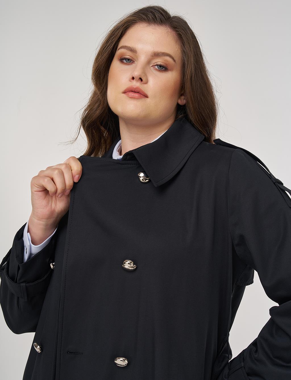 Notched Collar Trench Coat Black
