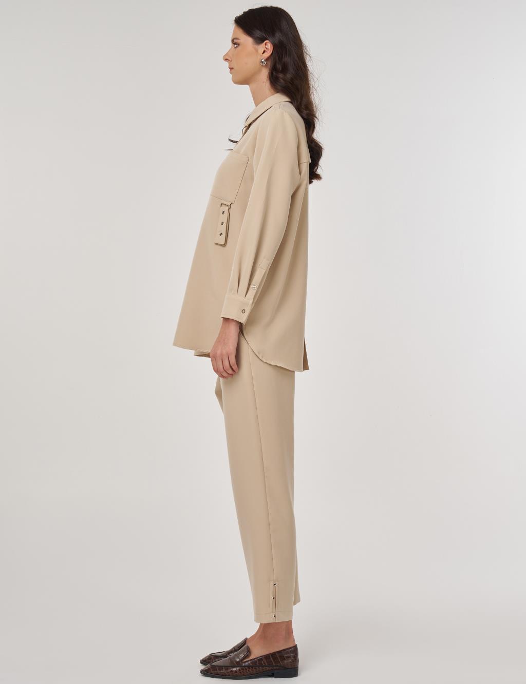 Two-Piece Suit with Metal Detail in Stone