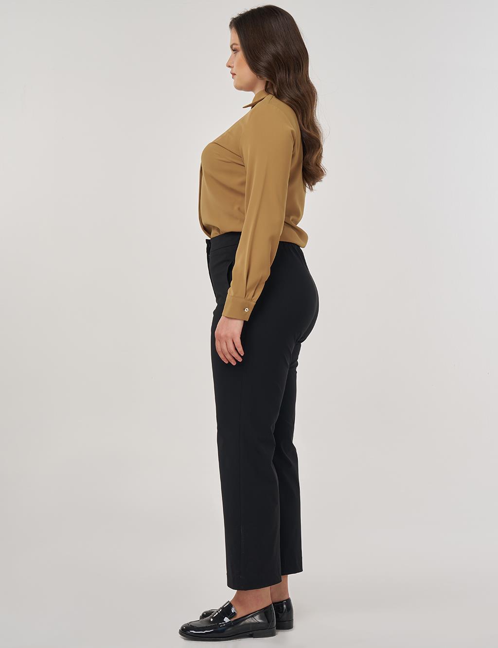 High-Waist Fabric Pants Black 