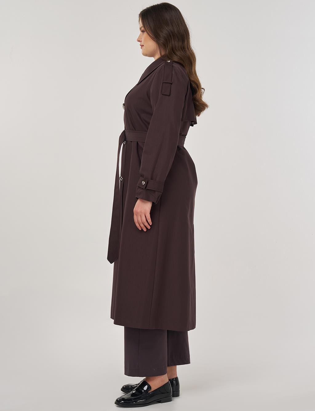 Notched Collar Trench Coat Dark Brown