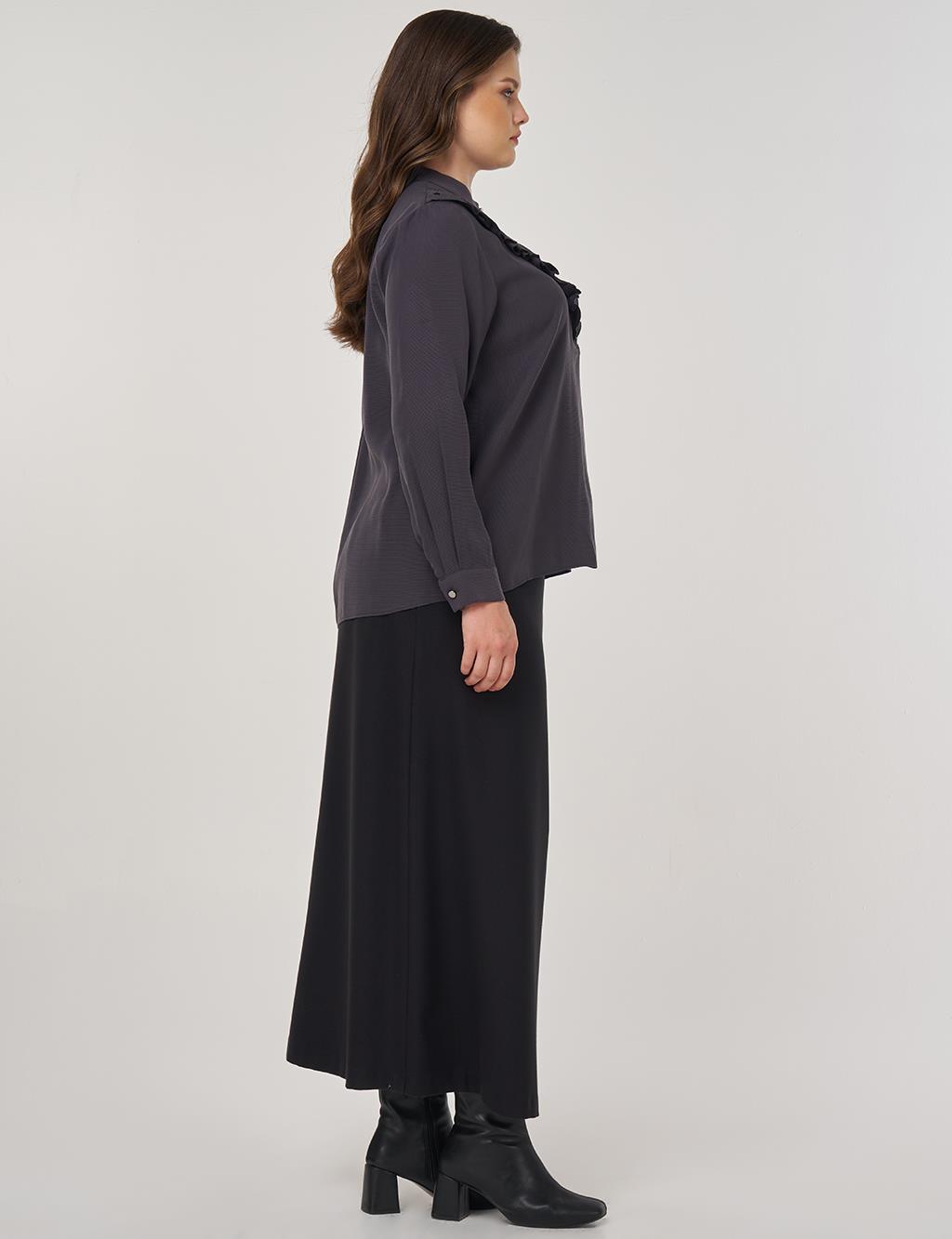 Button-Detailed Shirt Collar Blouse in Smoke