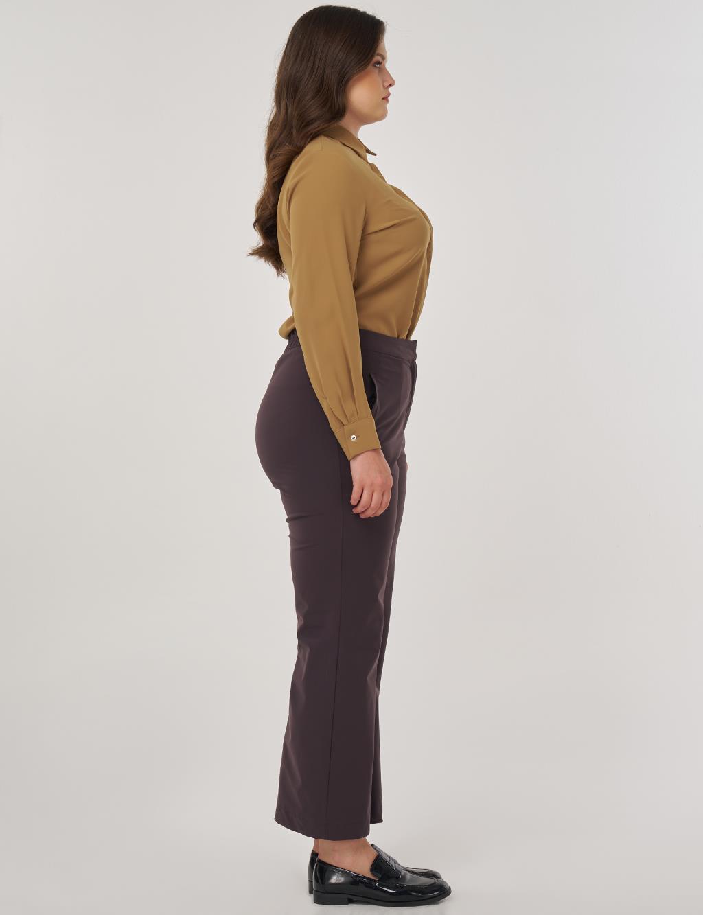 High-Waist Fabric Pants Dark Brown