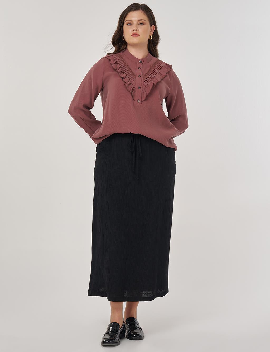 Button-Detailed Shirt Collar Blouse in Dark Rose