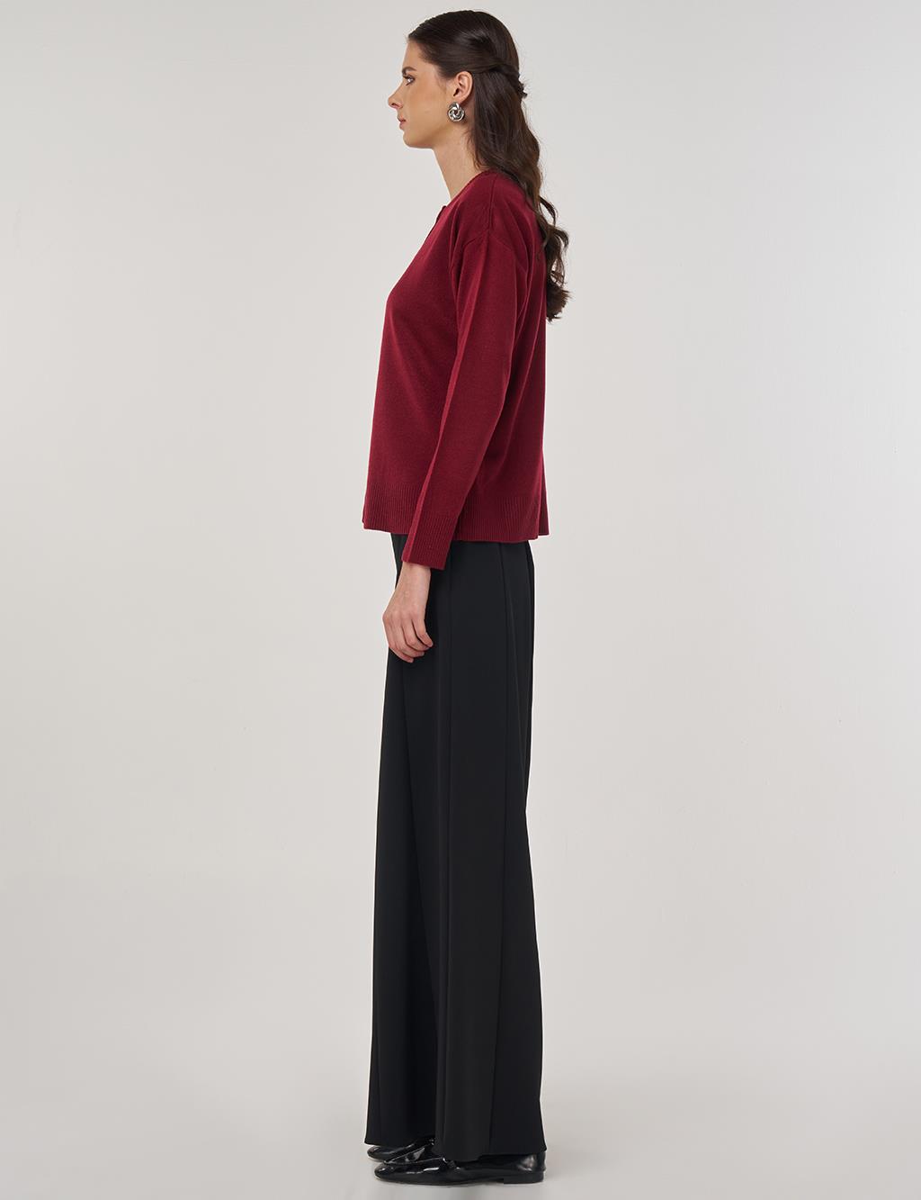 Button-Detail Knit Cardigan Burgundy