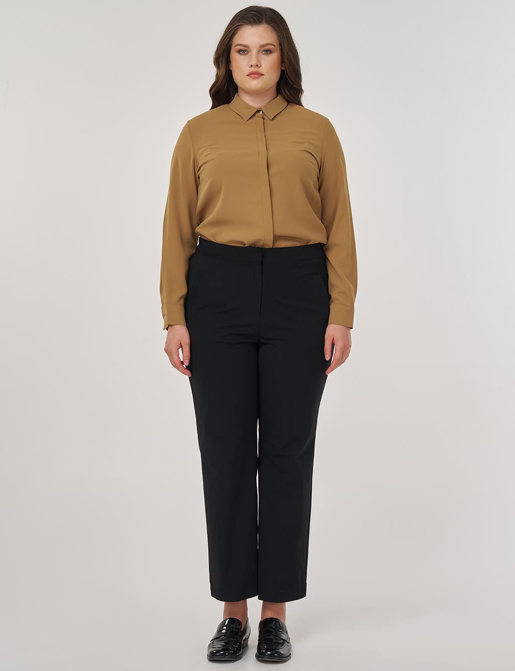 High-Waist Fabric Pants Black 