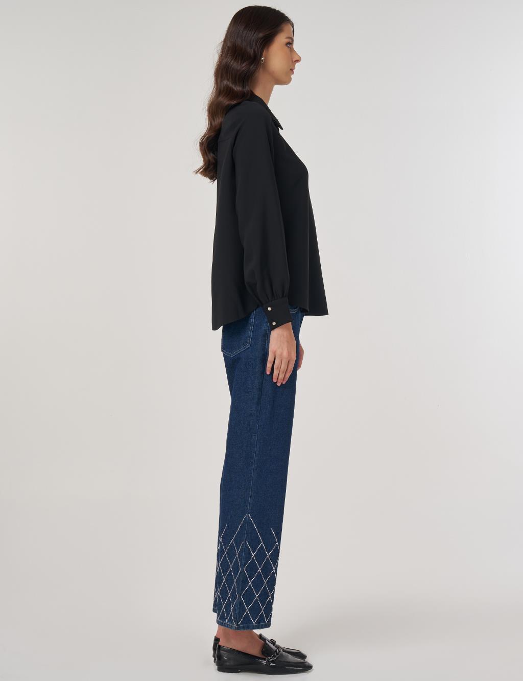 Polo Collar Blouse Black