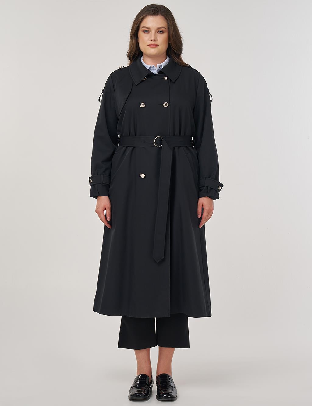 Notched Collar Trench Coat Black