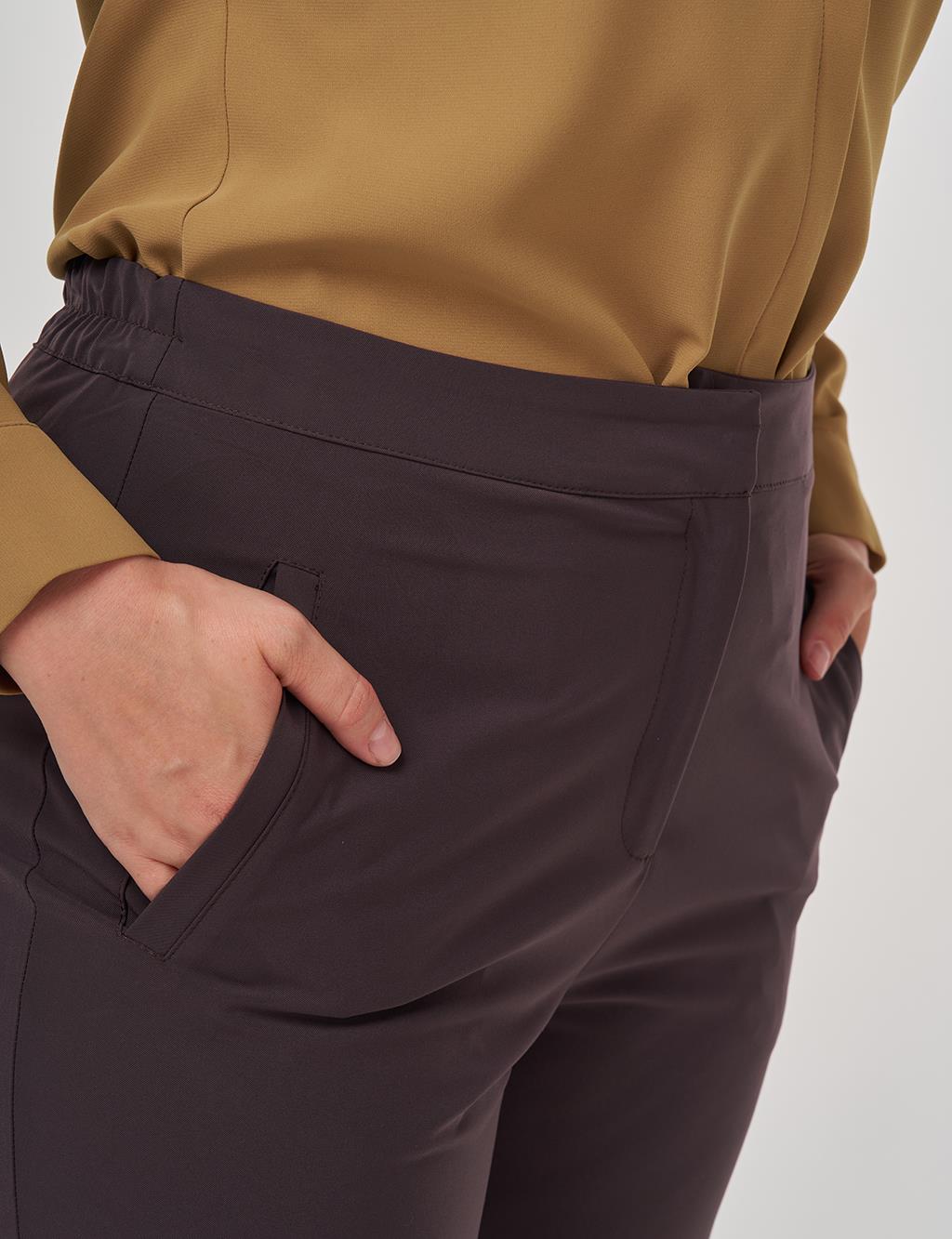 High-Waist Fabric Pants Dark Brown