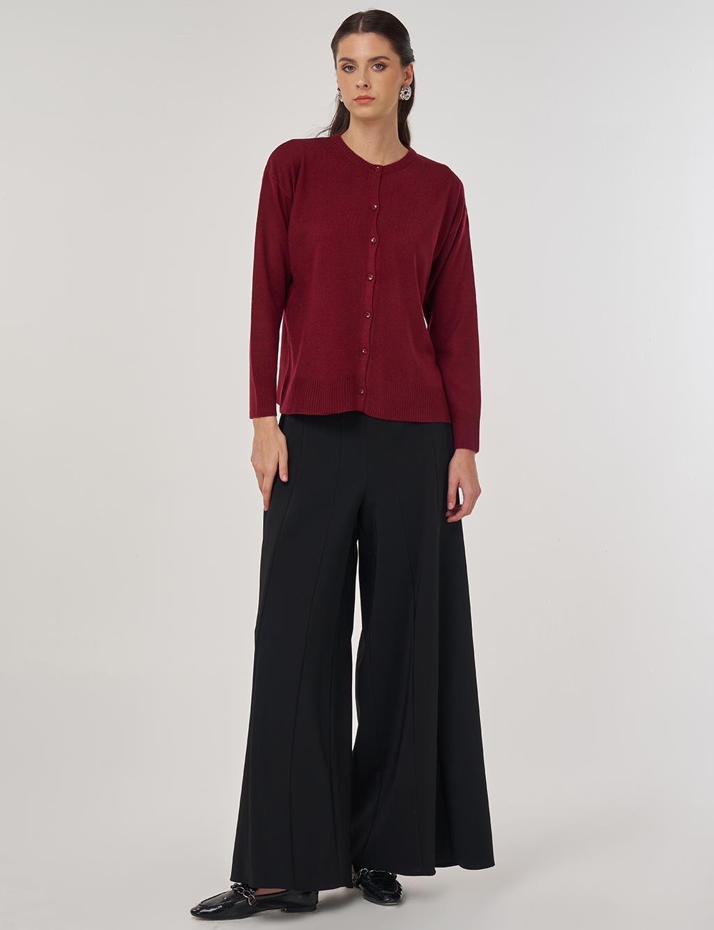 Button-Detail Knit Cardigan Burgundy