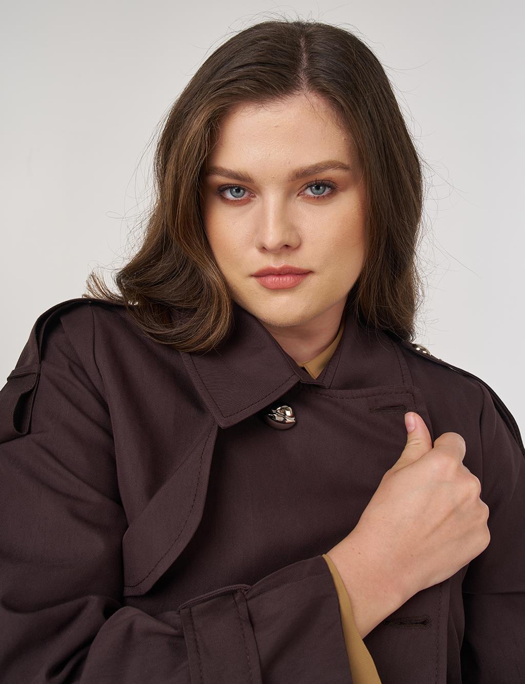 Notched Collar Trench Coat Dark Brown