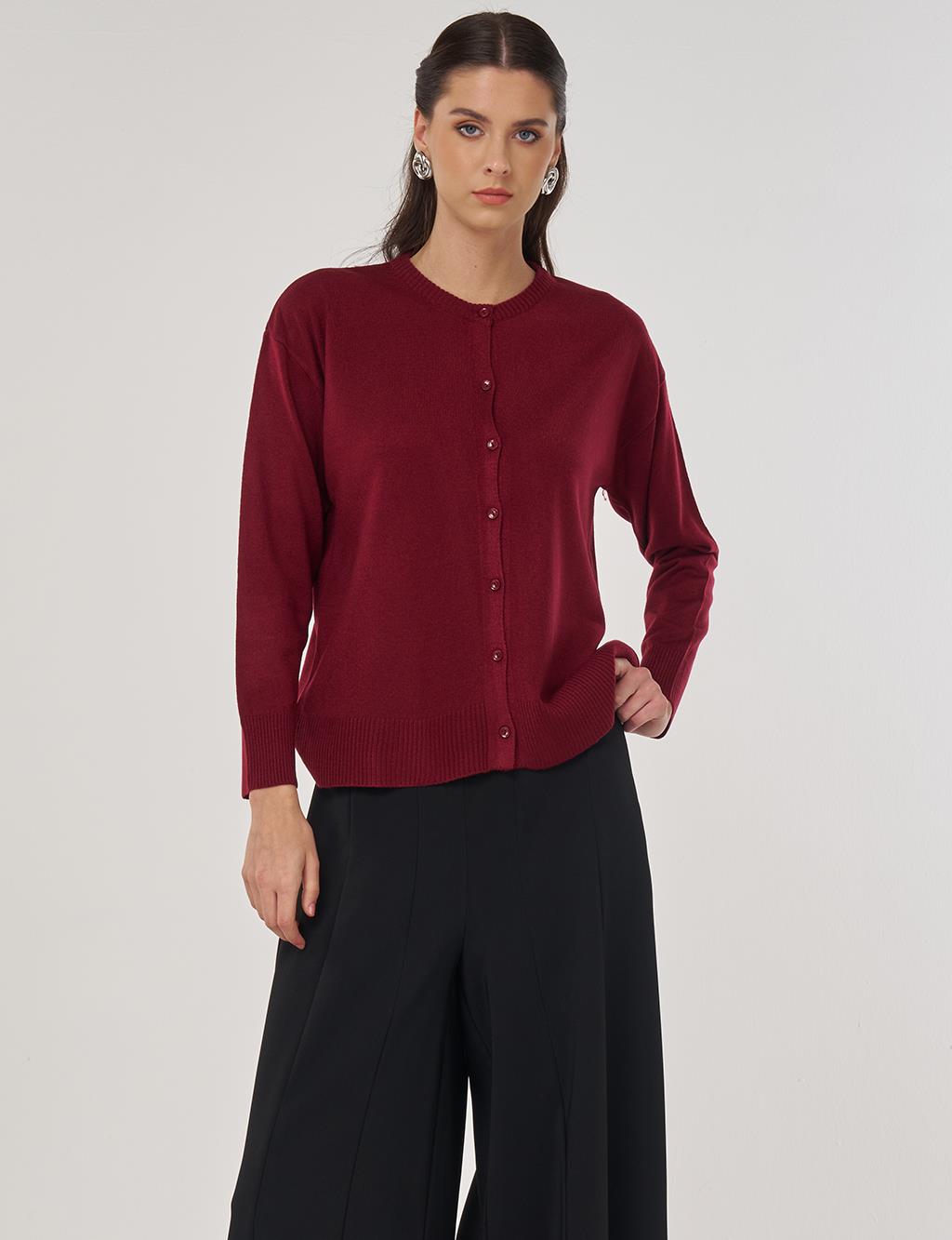 Button-Detail Knit Cardigan Burgundy
