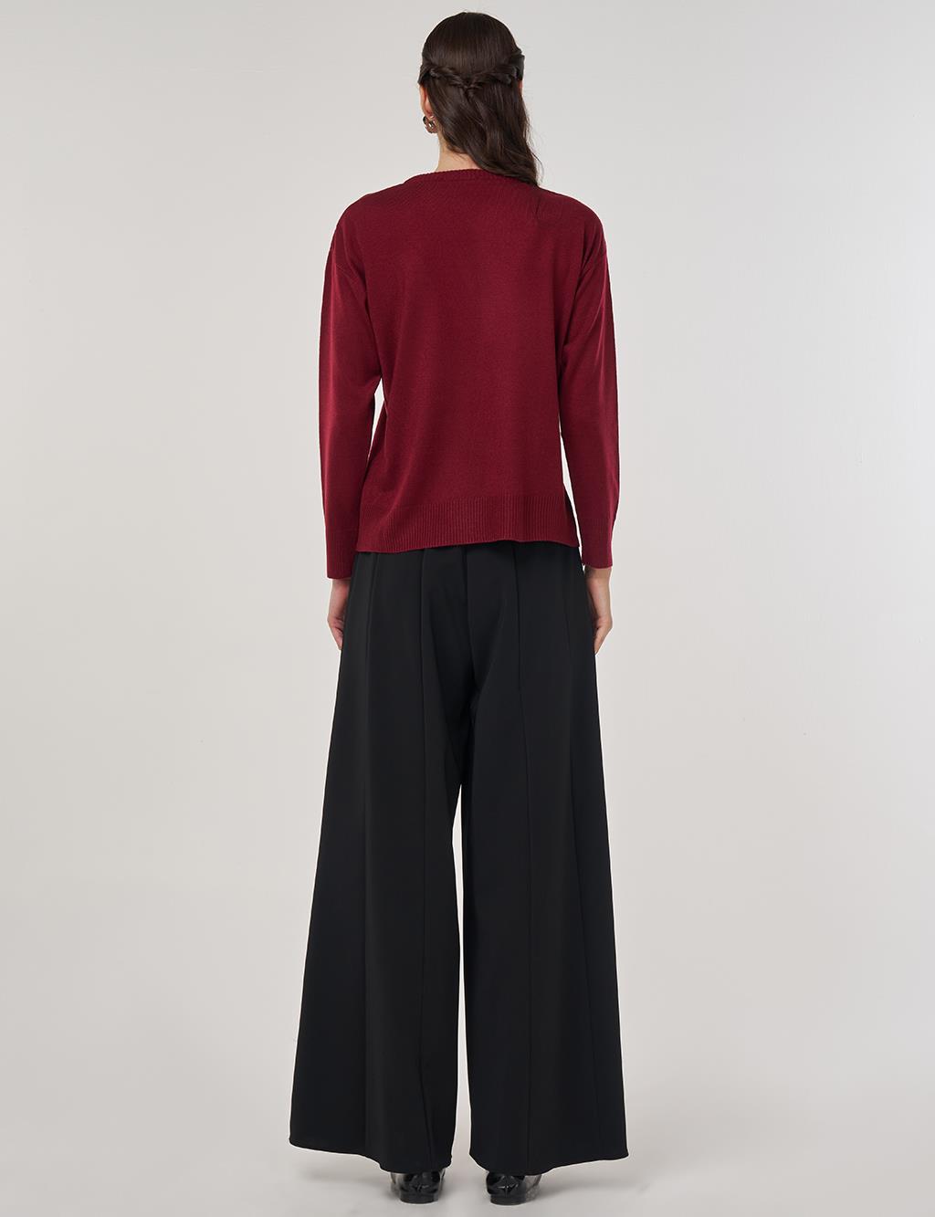 Button-Detail Knit Cardigan Burgundy