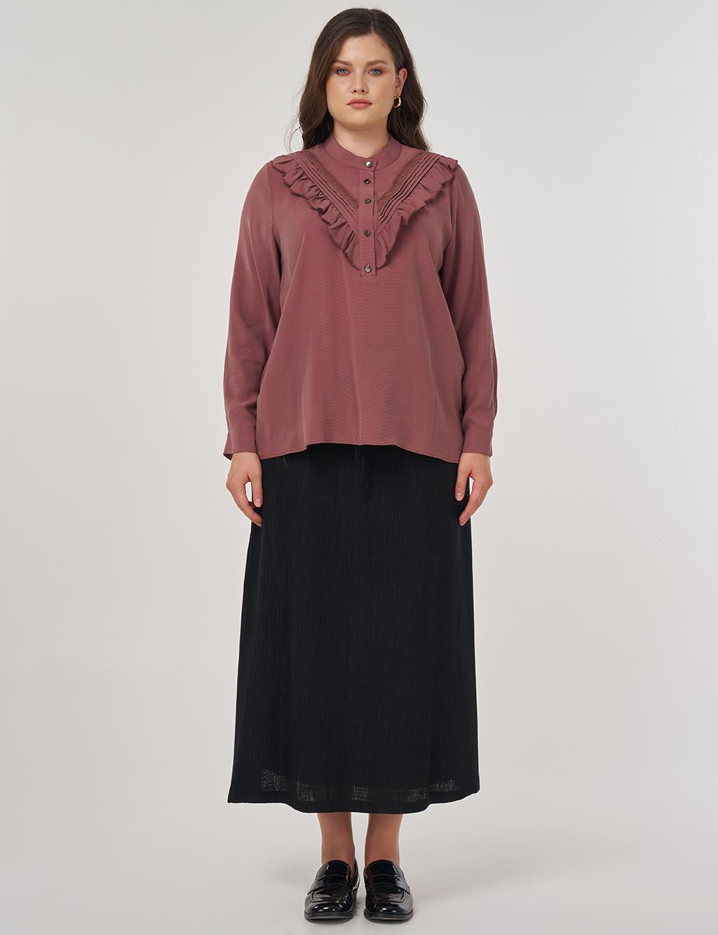 Button-Detailed Shirt Collar Blouse in Dark Rose
