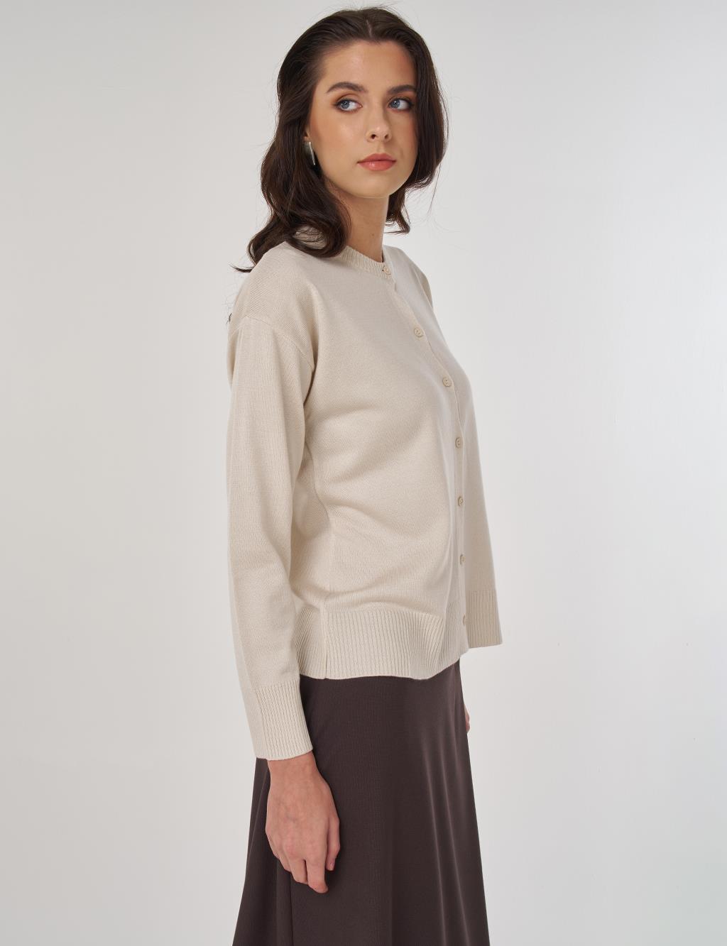 Button-Detail Knit Cardigan Ecru