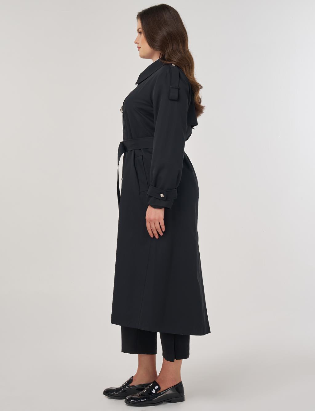 Notched Collar Trench Coat Black