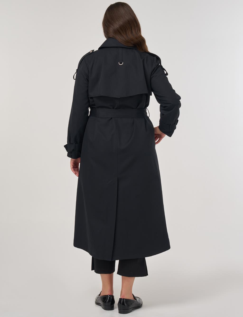 Notched Collar Trench Coat Black