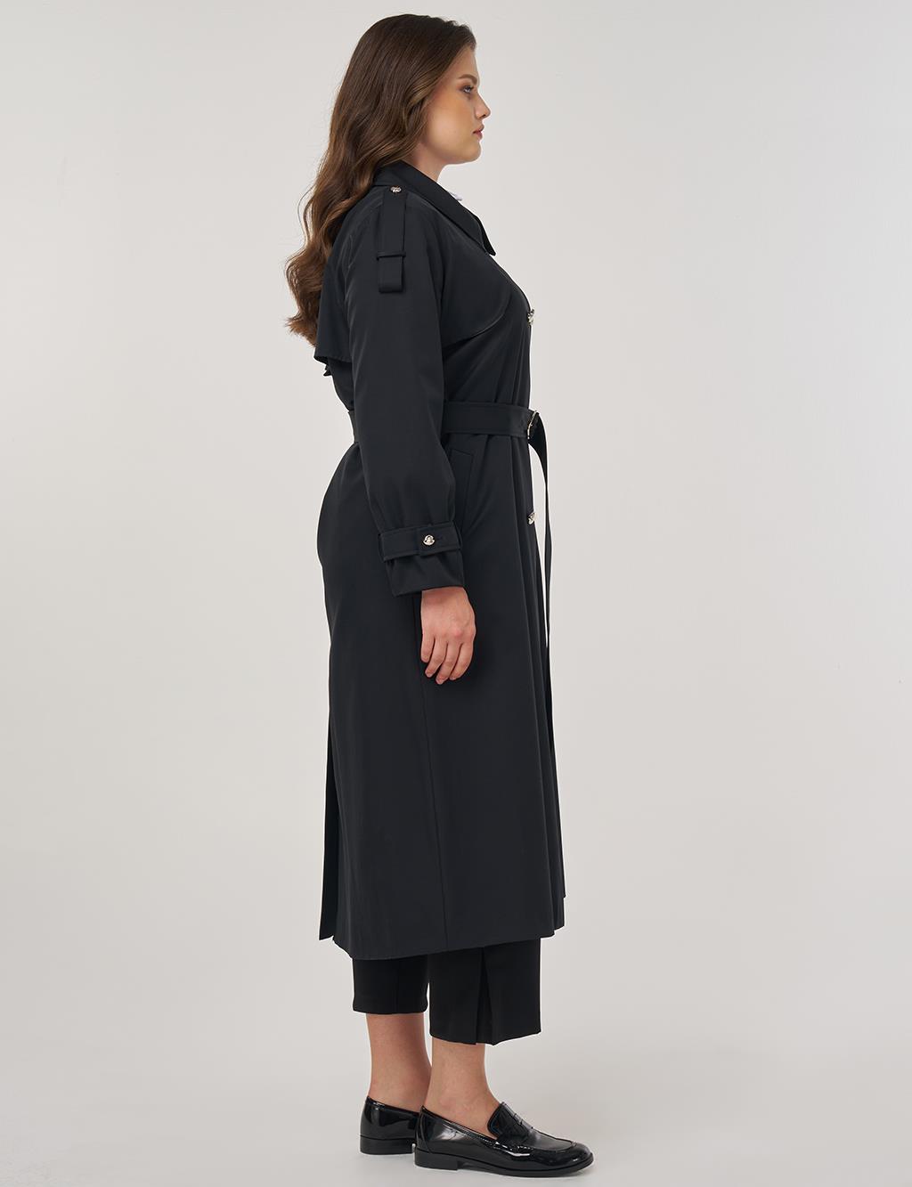 Notched Collar Trench Coat Black