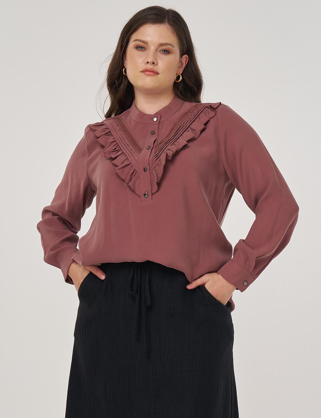 Button-Detailed Shirt Collar Blouse in Dark Rose