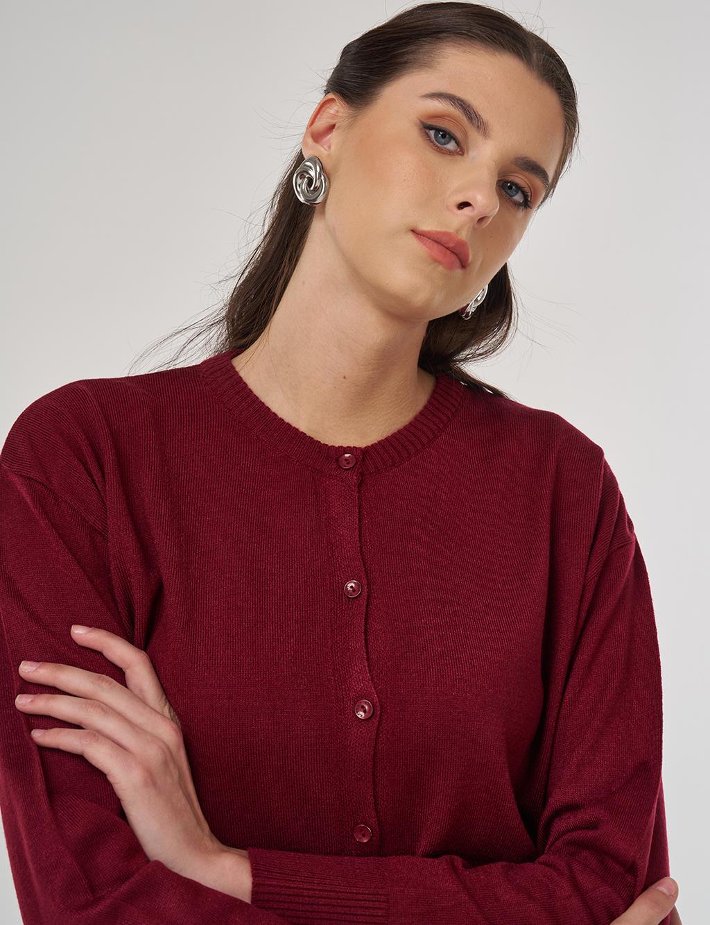 Button-Detail Knit Cardigan Burgundy