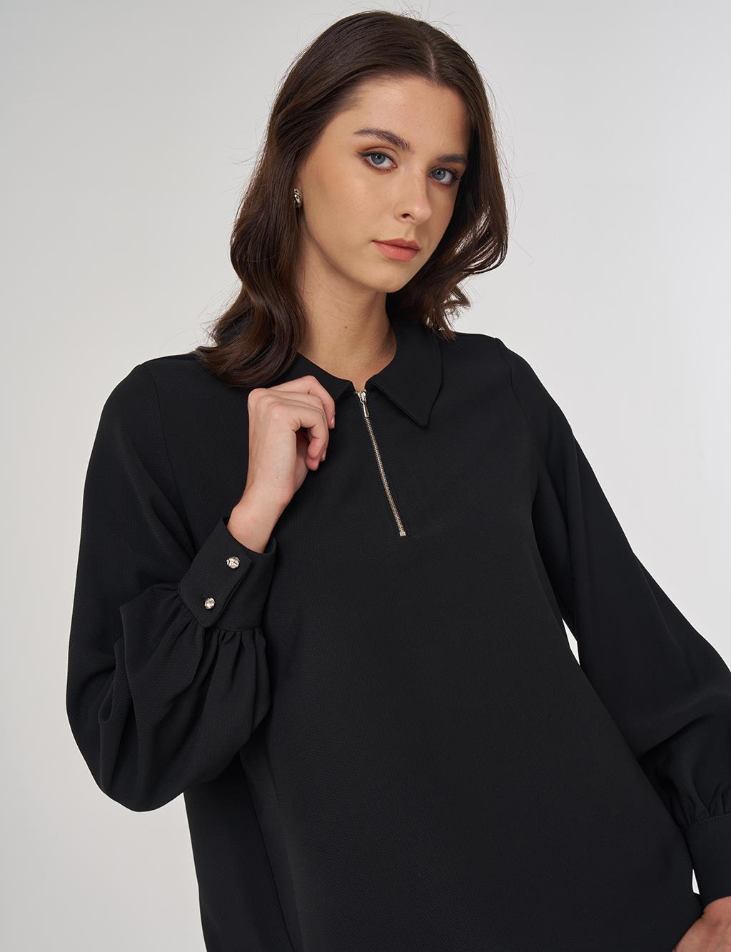Polo Collar Blouse Black