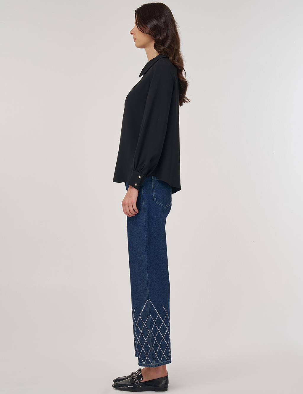 Polo Collar Blouse Black