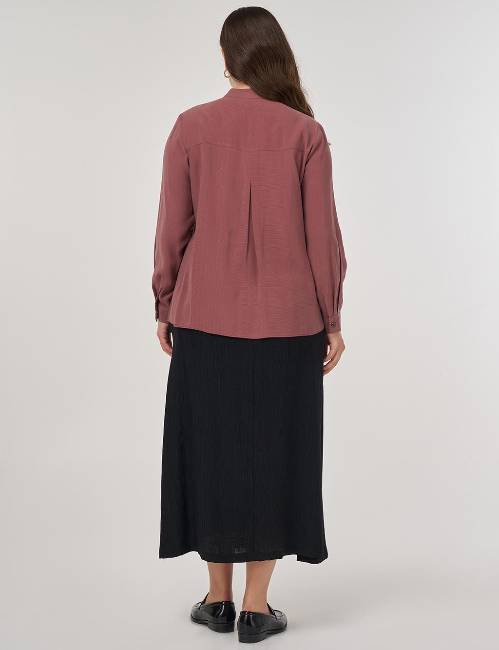 Button-Detailed Shirt Collar Blouse in Dark Rose