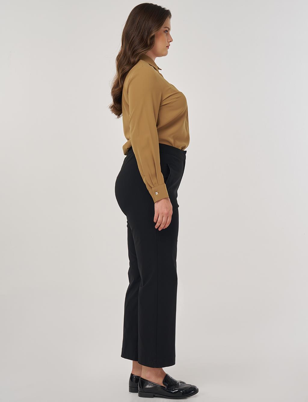 High-Waist Fabric Pants Black 