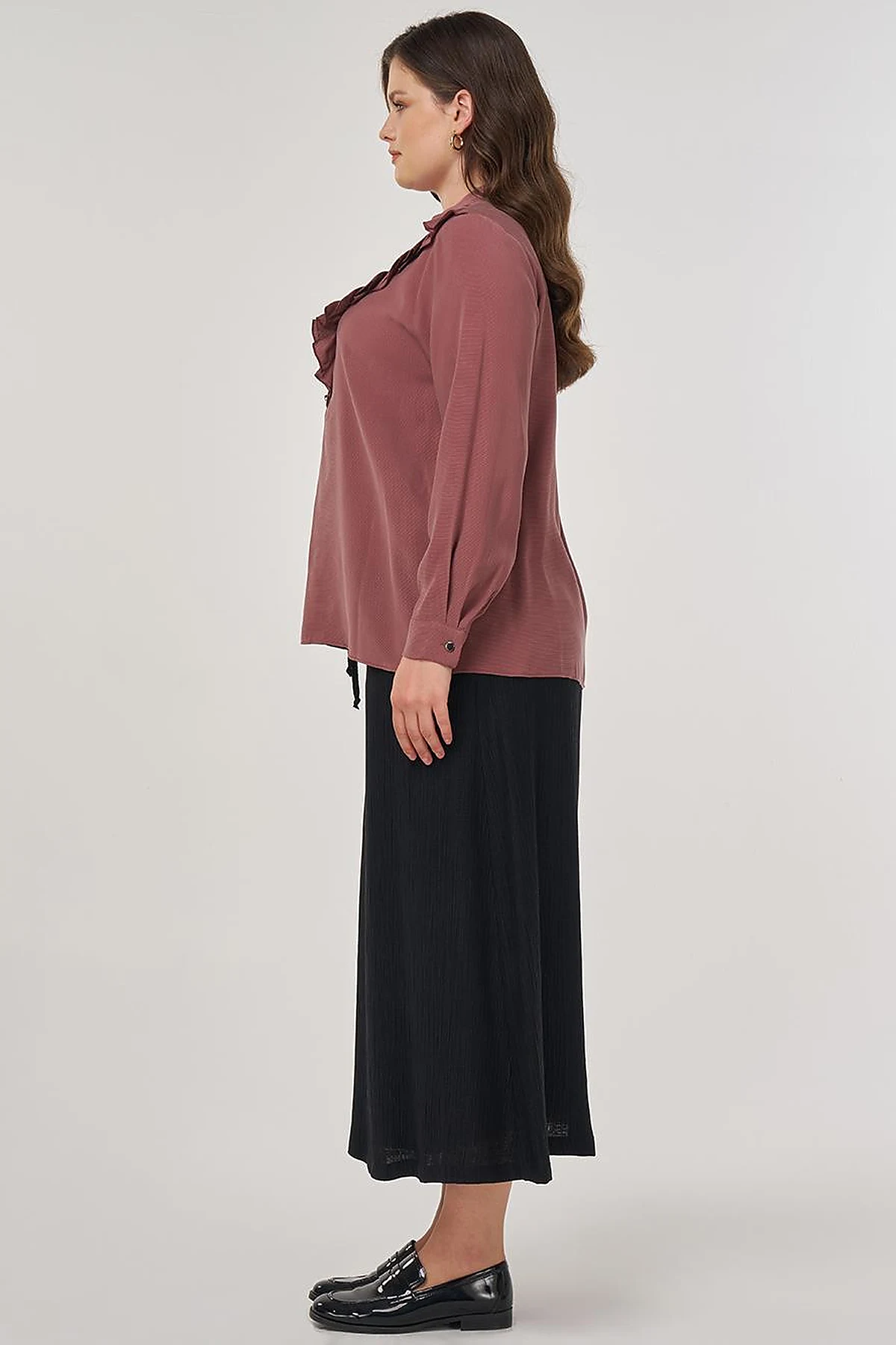 Düğme Detaylı Rayon Bluz Koyu Gülkurusu