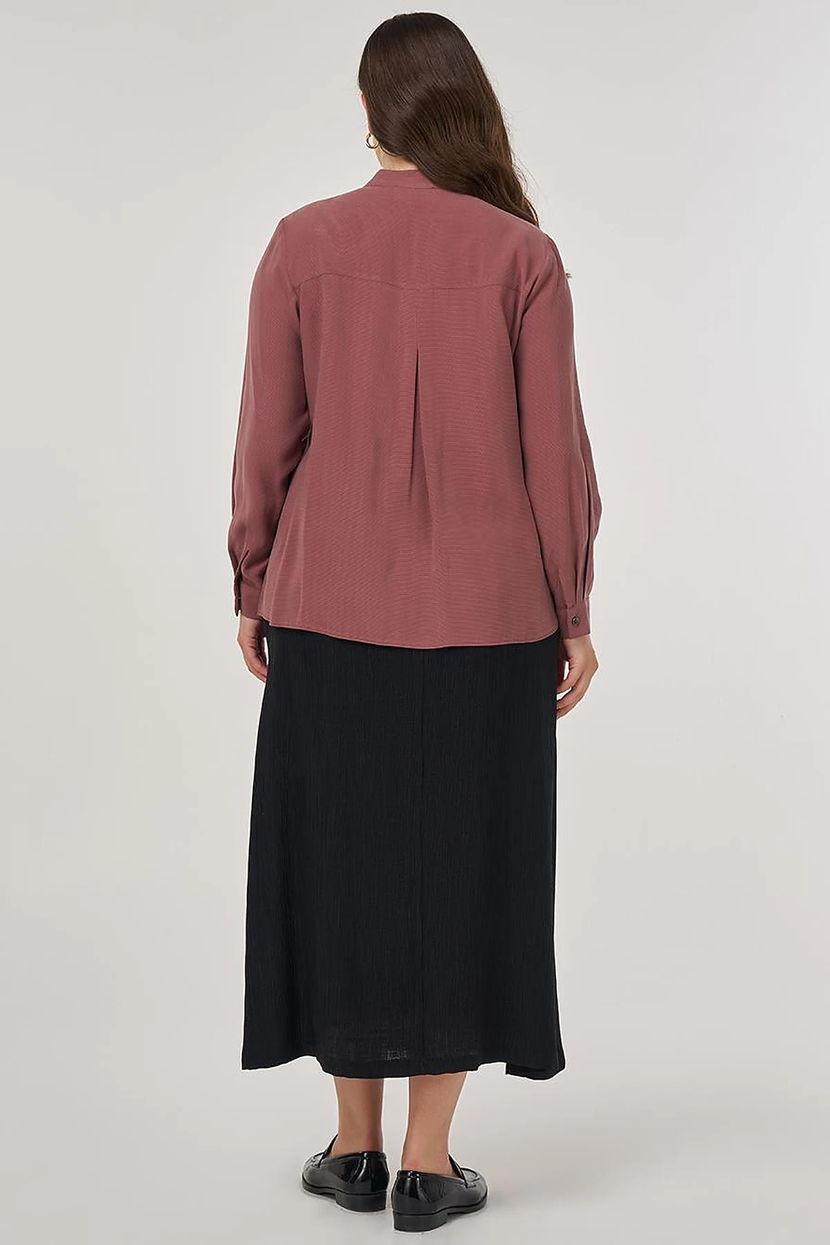 Düğme Detaylı Rayon Bluz Koyu Gülkurusu