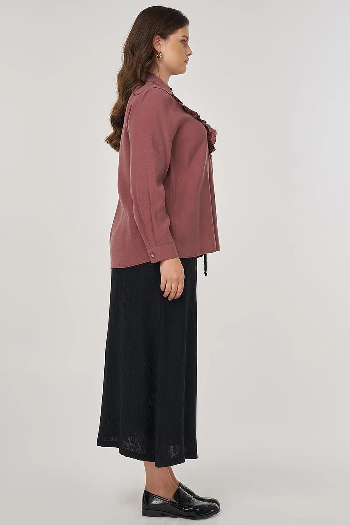 Düğme Detaylı Rayon Bluz Koyu Gülkurusu
