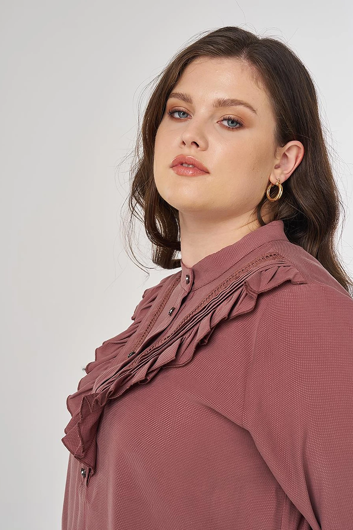Düğme Detaylı Rayon Bluz Koyu Gülkurusu